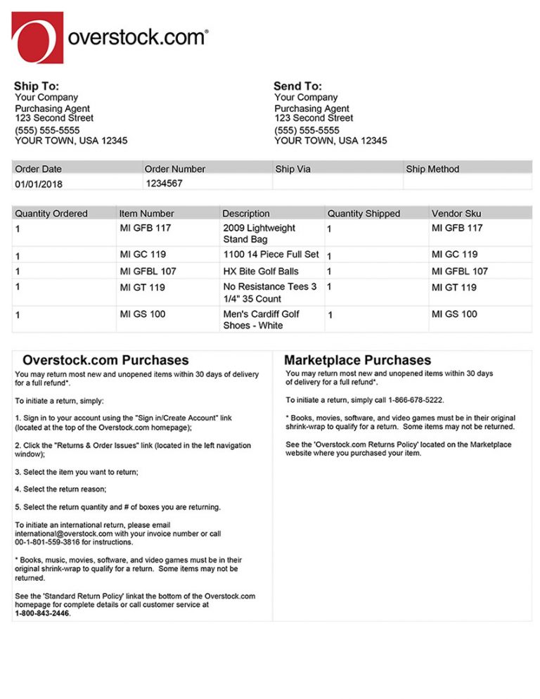 Overstock Packing Slip Template | CYBRA