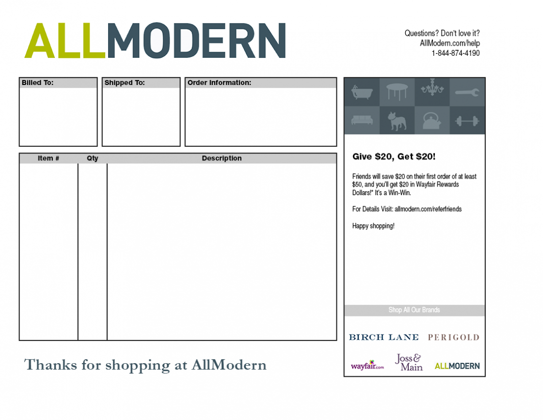 AllModern Packing Slip Template | CYBRA