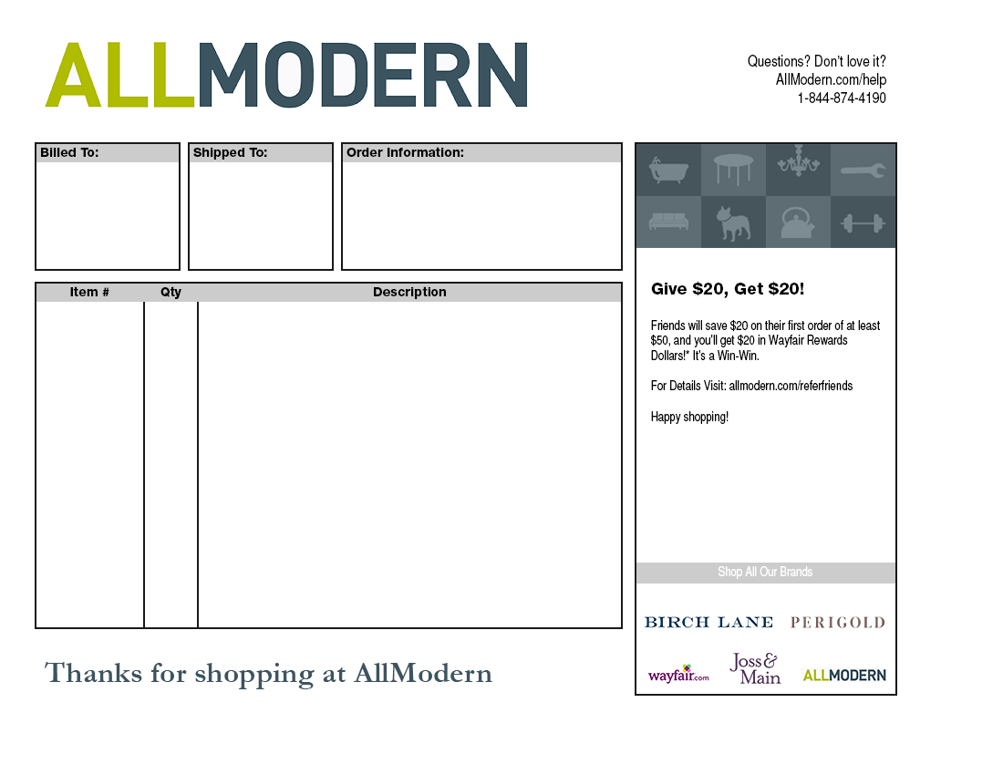 AllModern Packing Slip