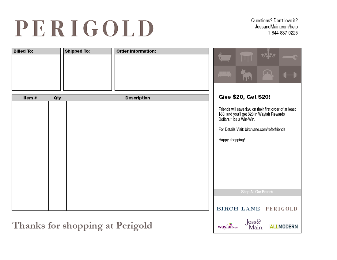 Perigold Packing Slip