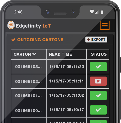 Tracking inbound and outbound shipments with Edgefinity IoT RFID software and the RFID Cage.