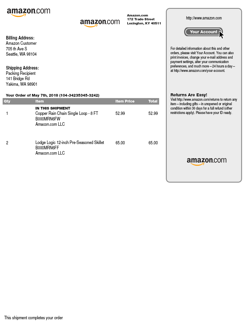 Amazon Packing Slip Template CYBRA Corporation