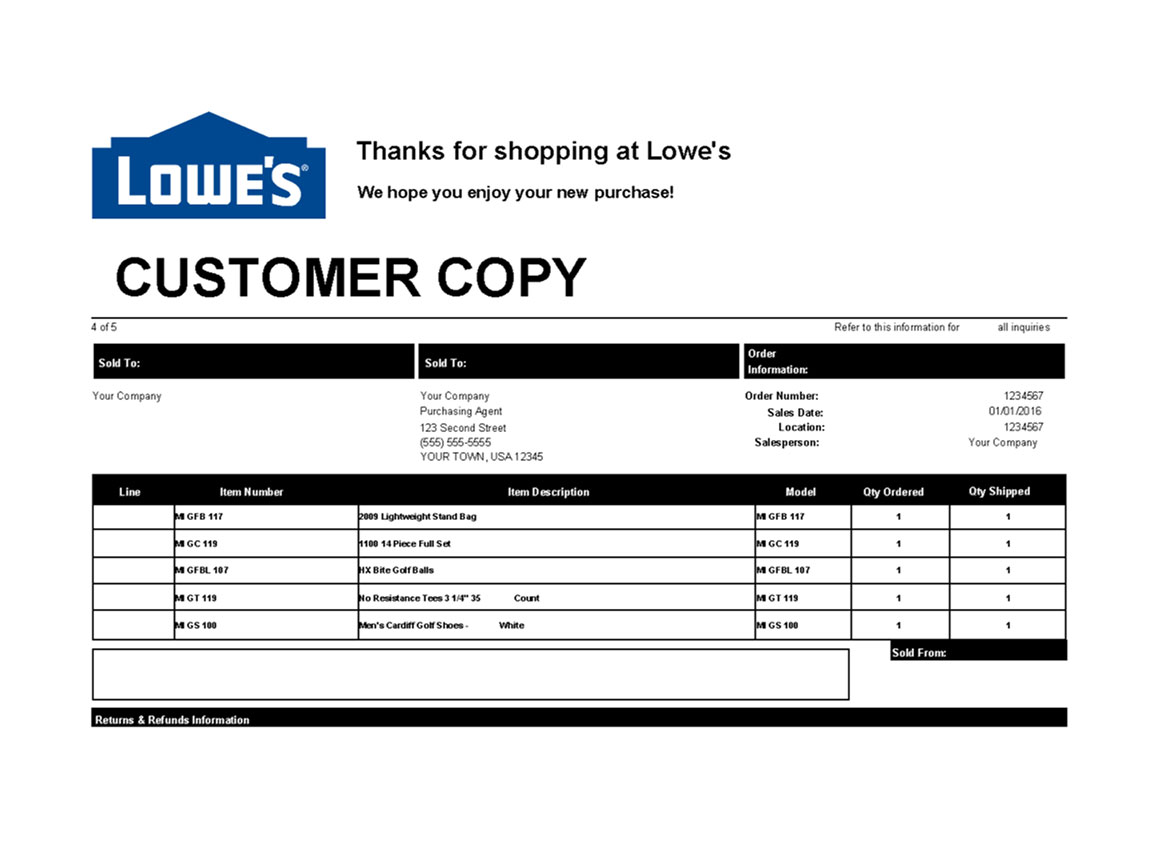 Template Lowes Online Receipt