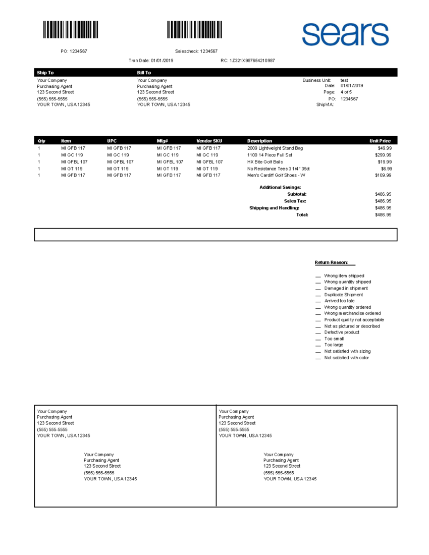 Sears Packing Slip