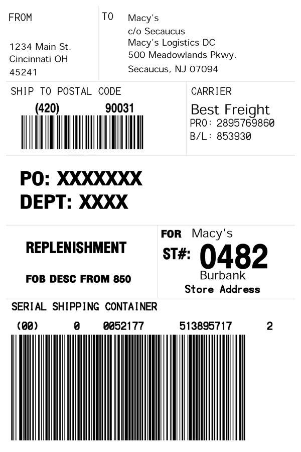 Macy's Shipping Label