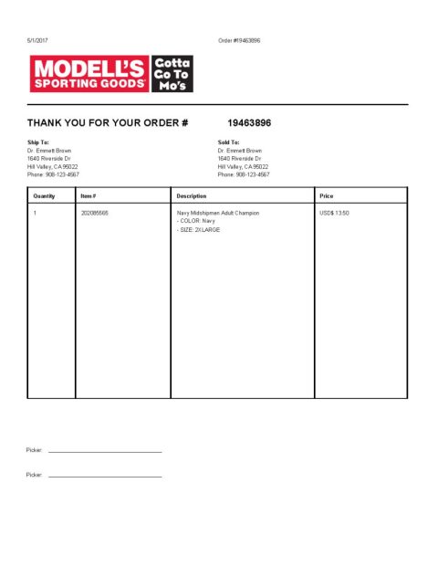 Modell's Packing Slip Template | CYBRA