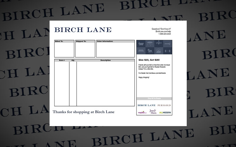 Birch Lane Packing Slip Template