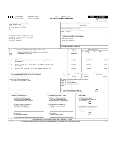 Canada Customs Invoice | CYBRA