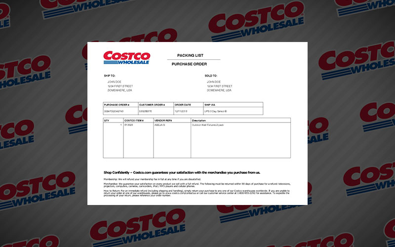 Costco Packing Slip Template