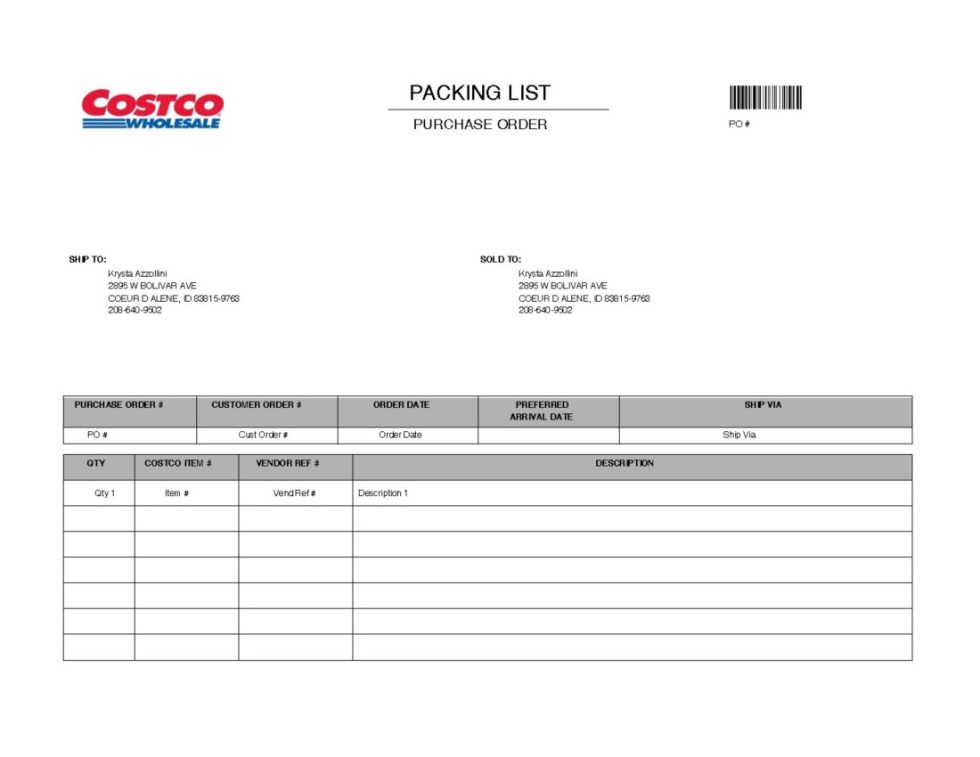 Costco Packing Slip Template | CYBRA