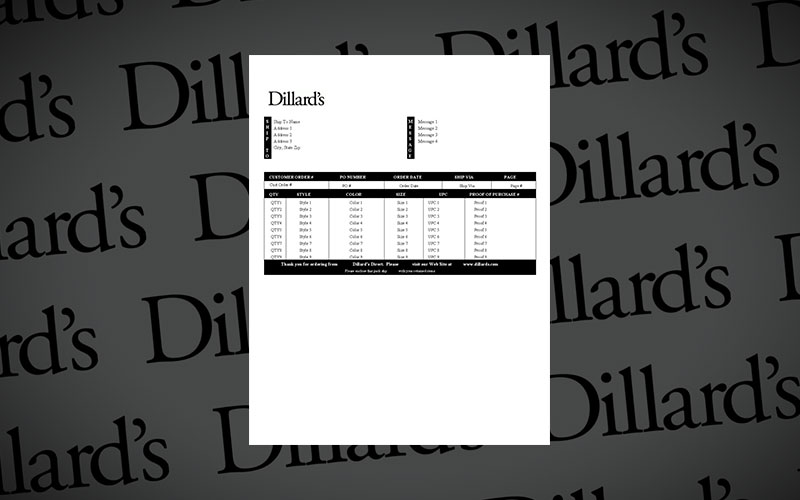 Dillard’s Packing Slip Template