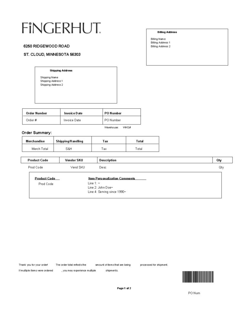 Fingerhut Packing Slip Template CYBRA