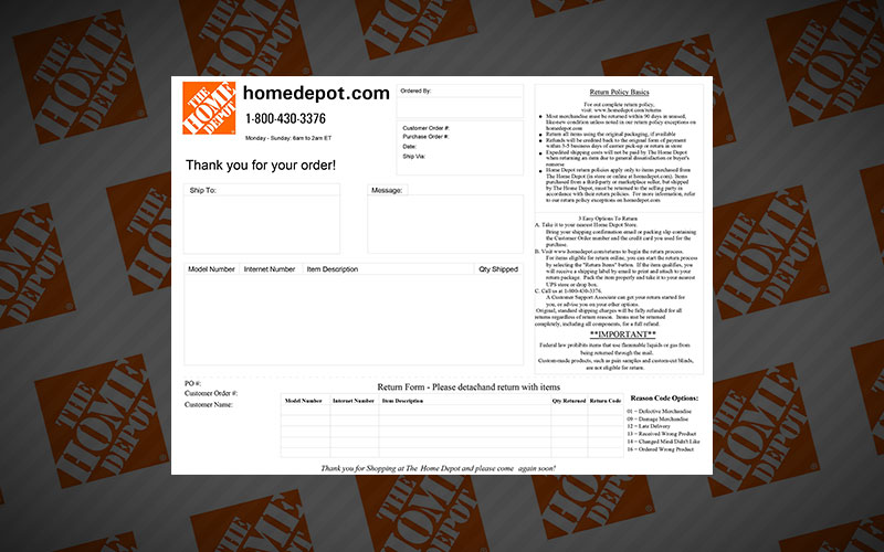 Home Depot Packing Template |