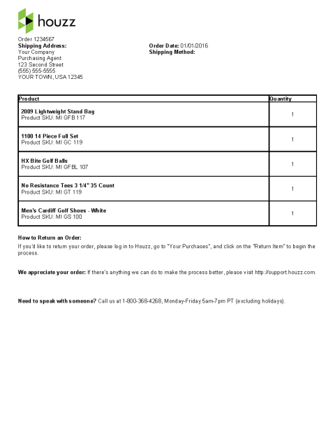 Houzz Packing Slip Template | CYBRA