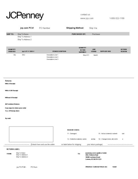 JC Penney Packing Slip Template | CYBRA