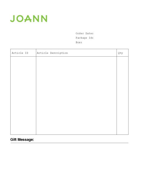 JOANN Packing Slip Template CYBRA