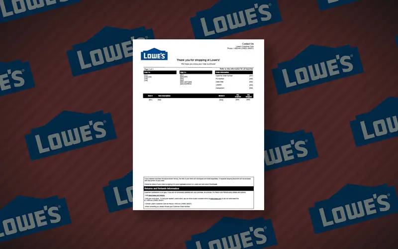 Lowe’s Packing Slip Template