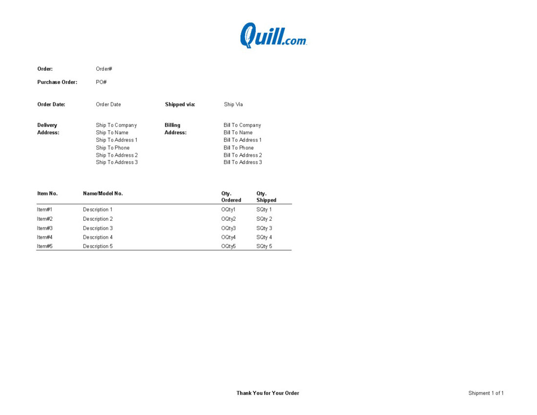 Quill.com Packing Slip