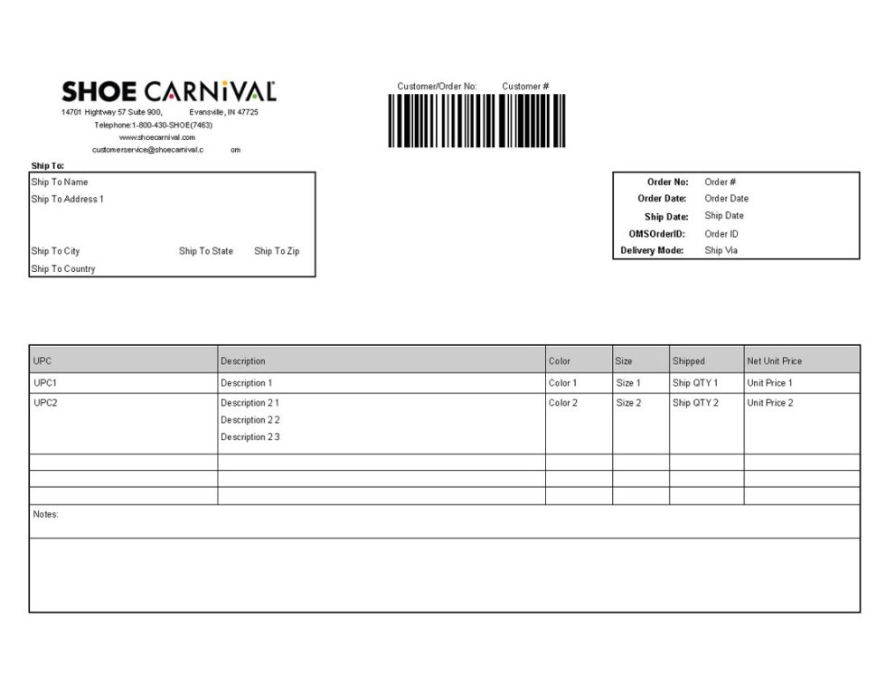 Shoe Carnival Packing Slip Template CYBRA