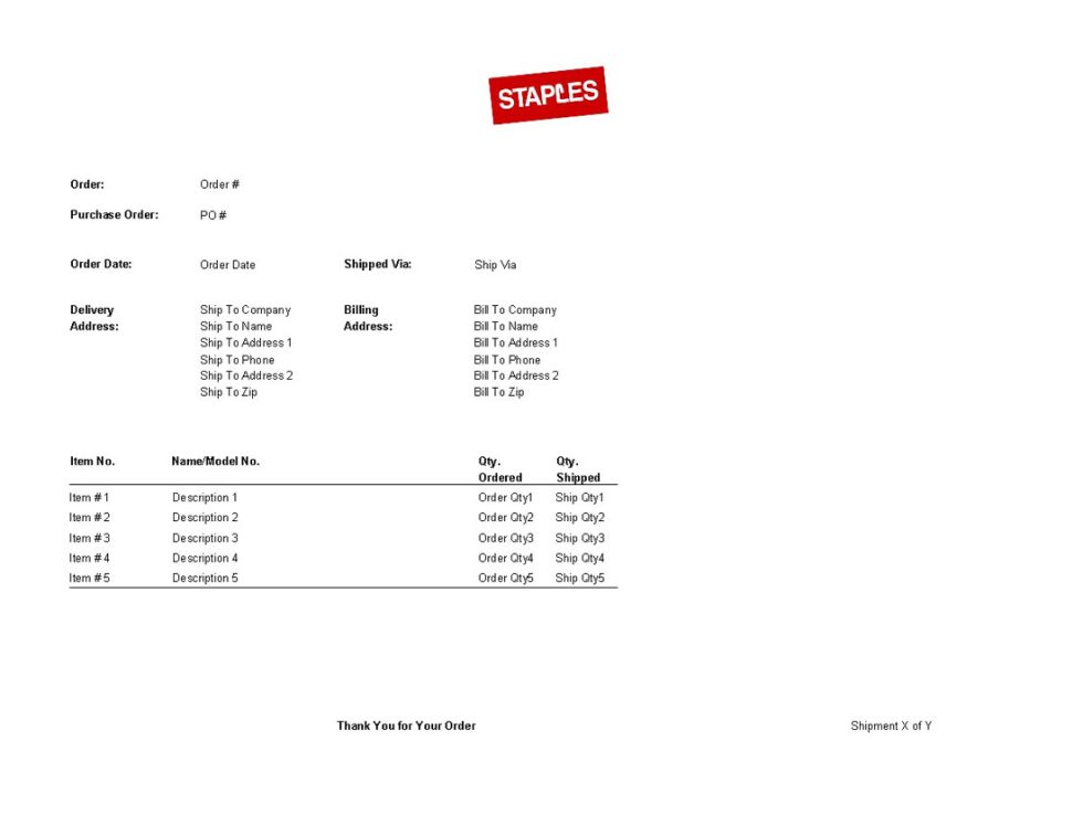 Staples Packing Slip Template CYBRA