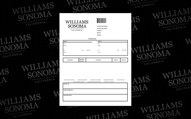 William Sonoma Packing Slip Template