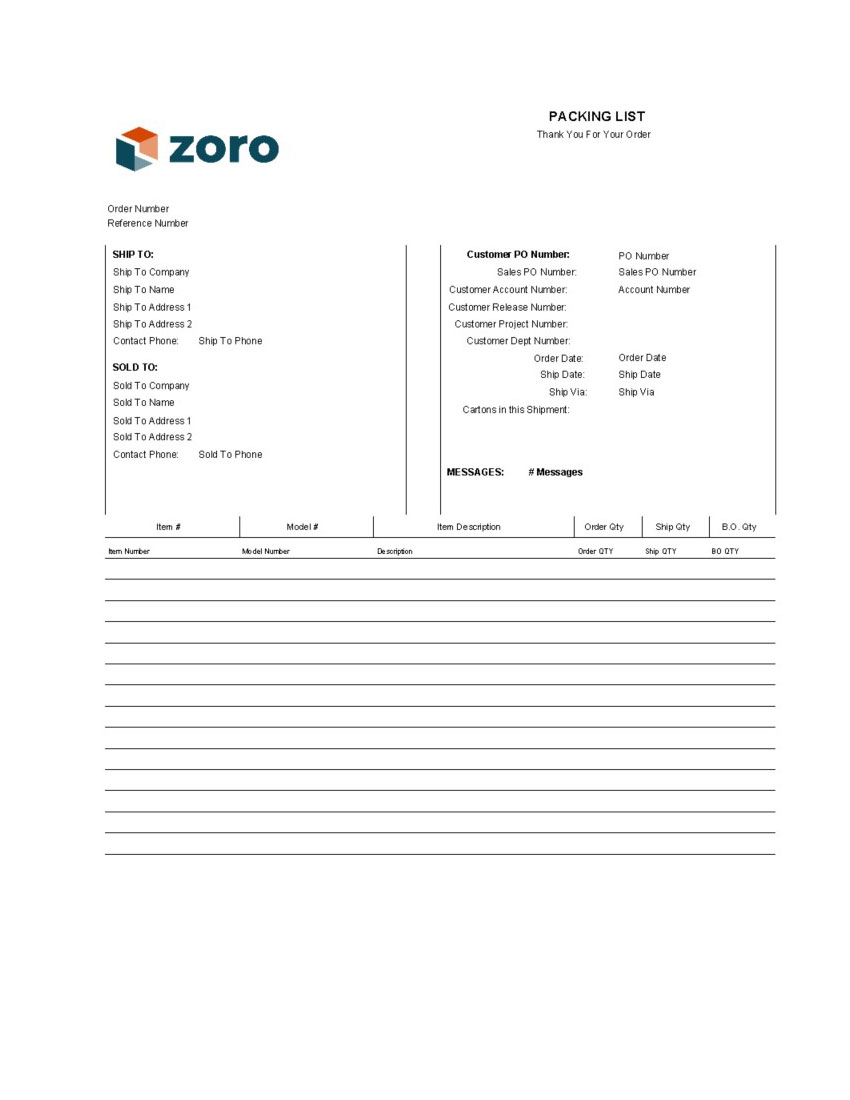 Zoro.com Packing Slip