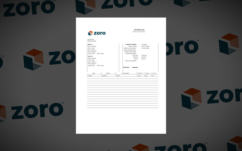 Zoro.com Packing Slip Template