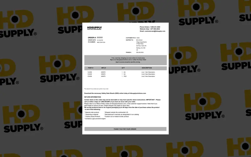 HD Supply Packing Slip Template