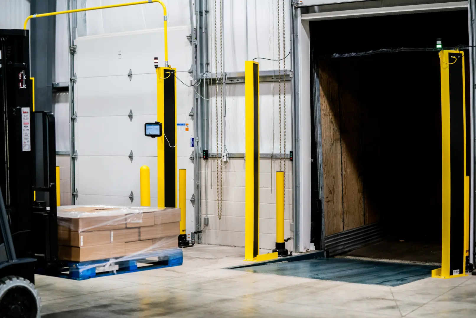 Set of RFID portals installed at a dock door.