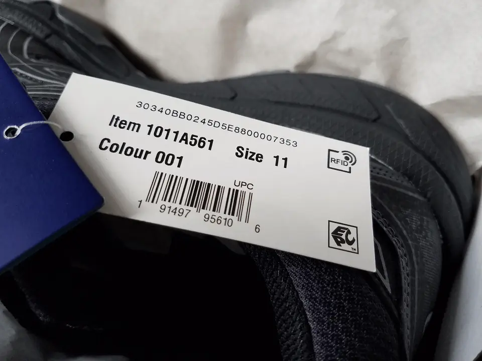 Example of RFID tag affixed to a pair of shoes