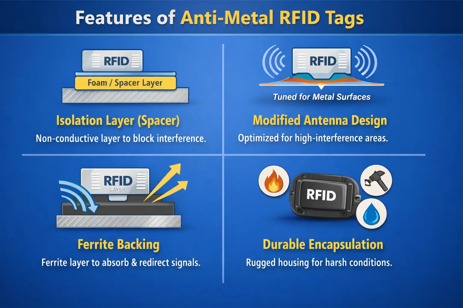Features of anti-metal RFID tags.