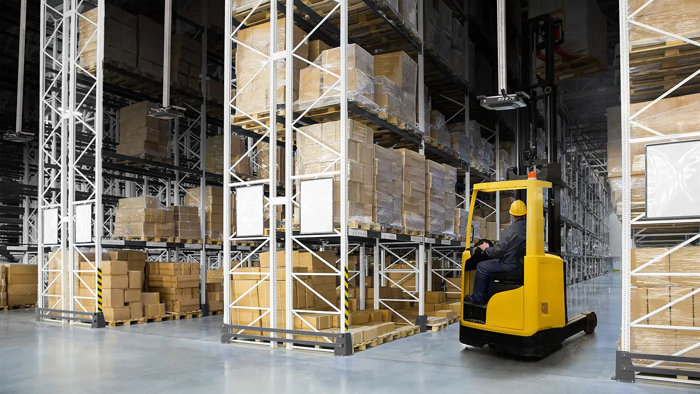 RFID antennas installed in an overhead fashion within a warehouse