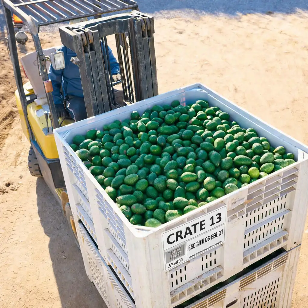 RFID tags on crate of limes to track movement of harvested product.