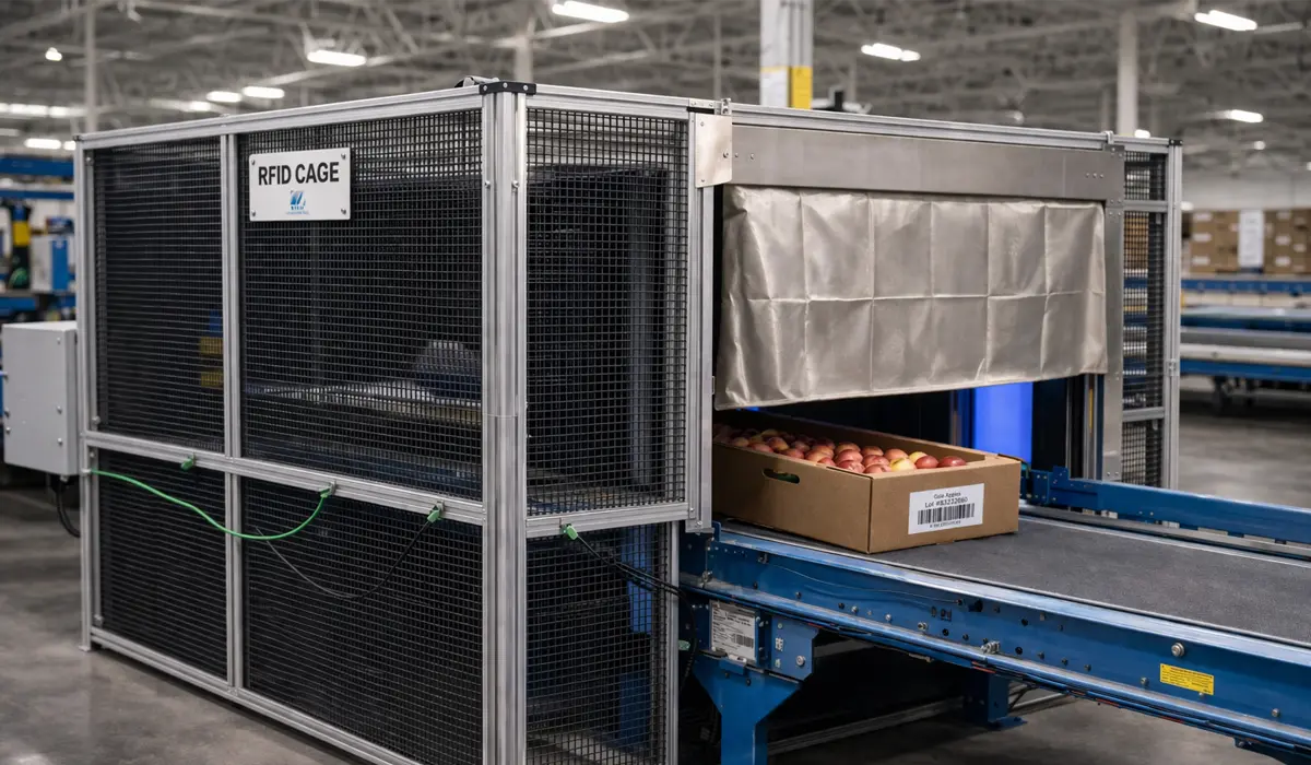 CYBRA's RFID tunnel solution for tracking inventory on conveyors.