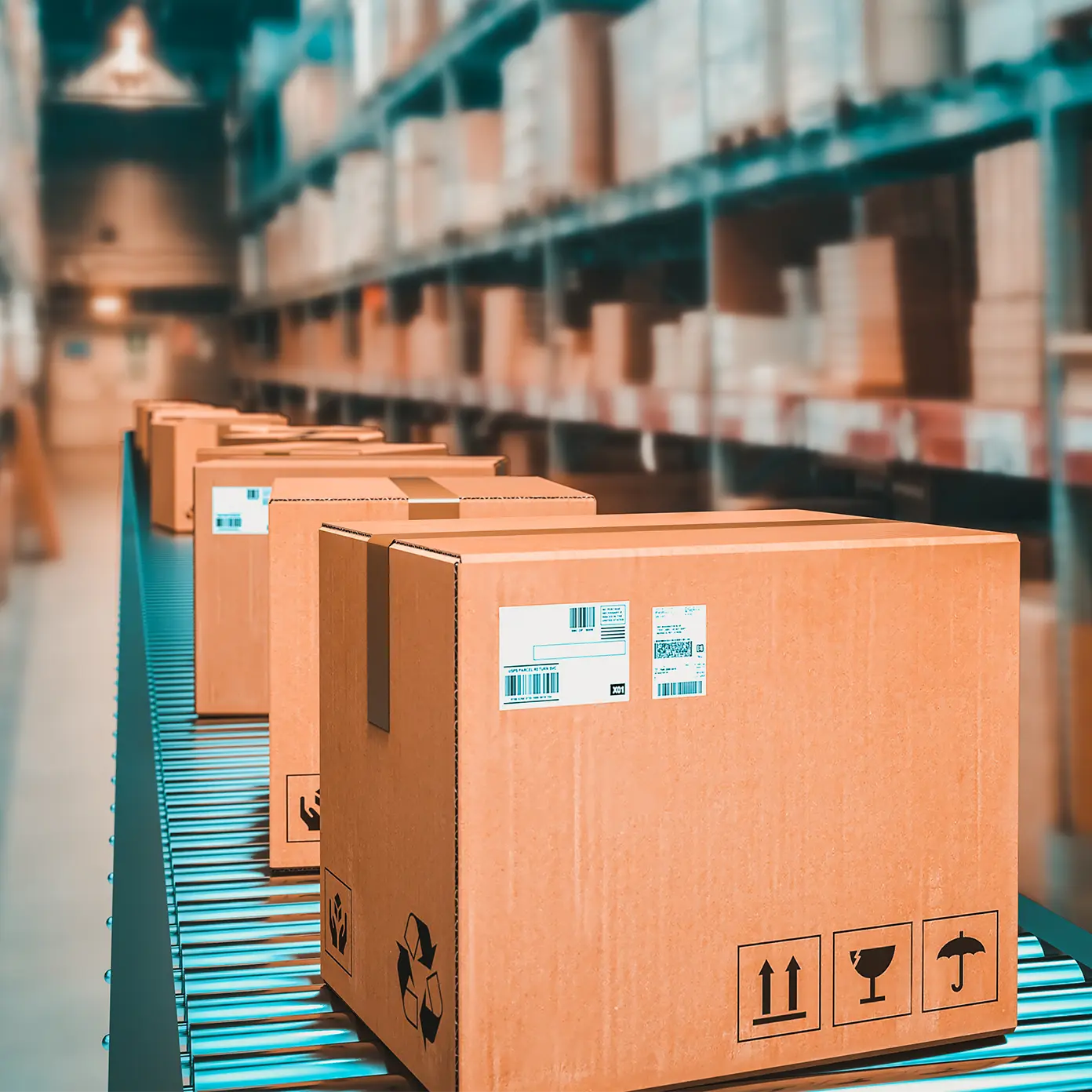 Packages with compliant labels affixed.