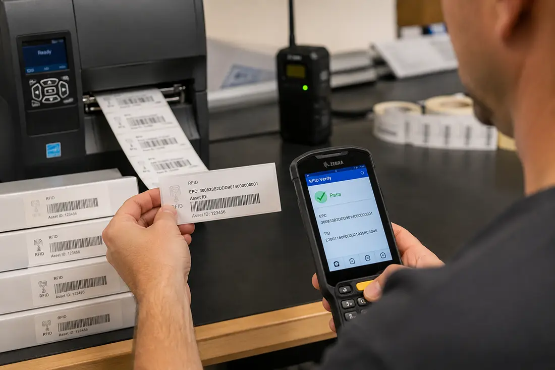 A printed RFID tag that is getting verified